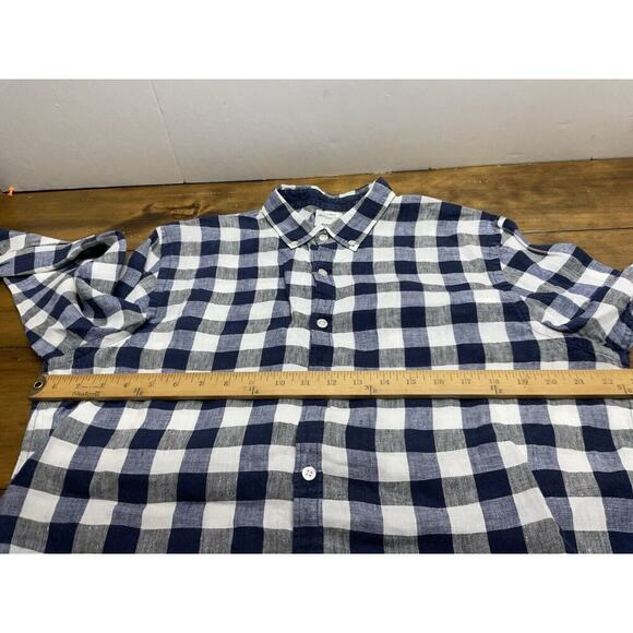 BAIRD MCNUTT Murano Slim Fit Linen Button Down Shirt XL Blue Check - Picture 10 of 12